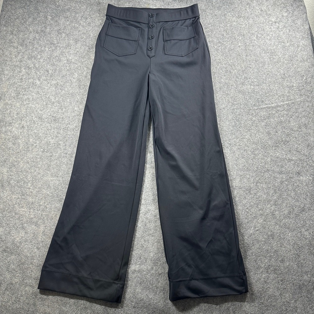 Halara Wide Leg Pants Women M Black High Waisted Button Fly Patch Pocket NEW